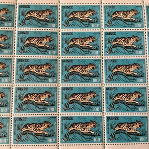Collection de timbres anciens - 1962 Guinée félins - Timbres léopard - Feuille de 25, 5, simple - Pour votre collection