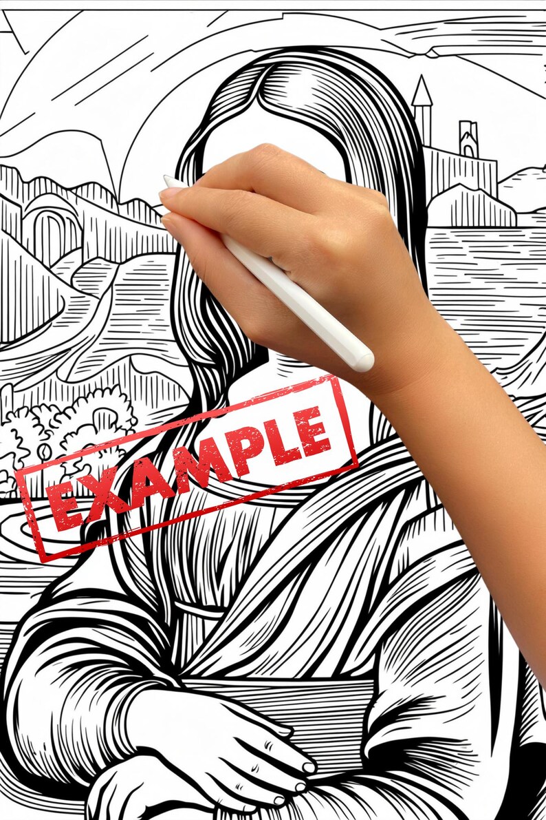 Mona Lisa Coloring 1 Page Printable Line Art for Adults &amp; Kids Ready to ...