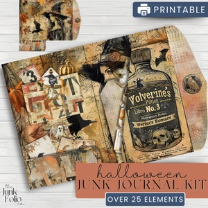 Halloween Junk Journal, Junk Journal Folio Kit, Printable Junk journal, Halloween Scrapbooking, Ephemera Pack, Printable Junk Folio Kit
