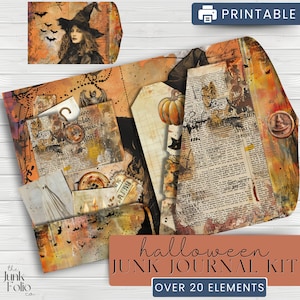 Halloween Junk Journal, Junk Journal Folio Kit, Printable Junk journal, Halloween Scrapbooking, Ephemera Pack, Printable Junk Folio Kit