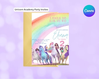 Unicorn Academy Unicorn Rainbow Kids Birthday Invitation, customised, instant download, editable, printable, canva template