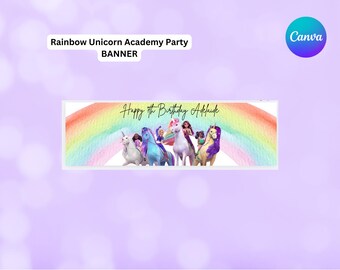 Unicorn Academy Party Banner: Rainbow Printable Bunting (DIY, Instant Download, Editable Canva Template)