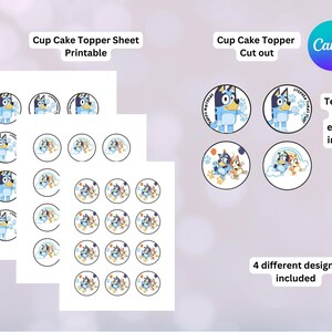 Topper per torta di compleanno per bambini con cane blu, download immediato, modello digitale personalizzato Canva