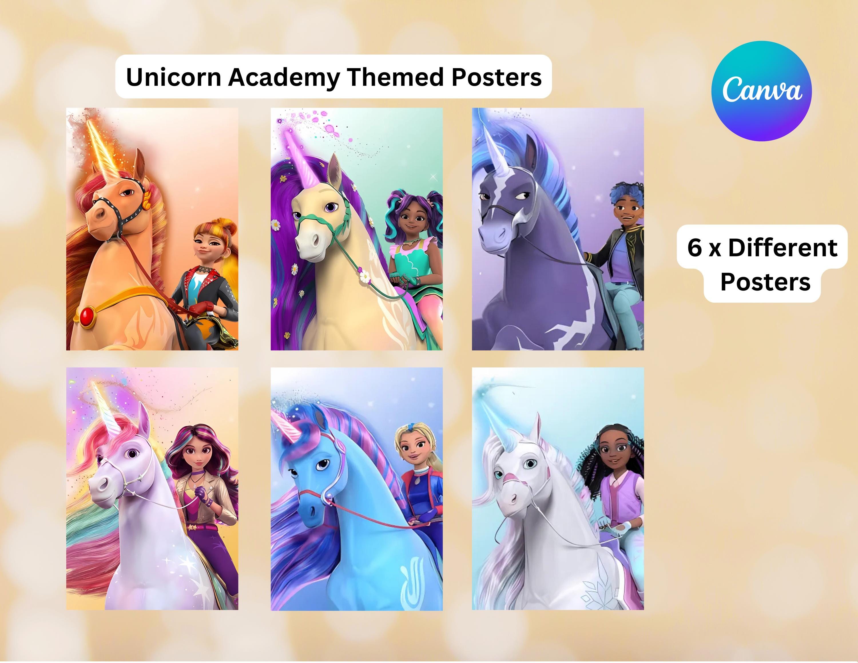 Unicorn Academy Poster Set: Party Decor, Birthday Cards (canva