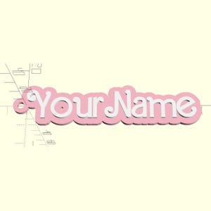 May include: Pink plastic name tag with white lettering that says "Your Name".