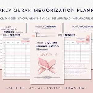 30+ Printable US Letter Qur’an Memorization Planner | Islamic Printable PDF | Surah & Juz Tracker | Daily Reflection Journal