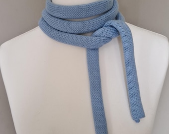 Handmade Sky Blue Knit Skinny Scarf: Women's Light Scarf Tie - Etsy
