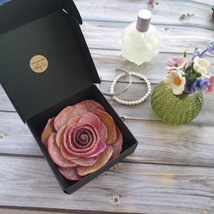 Brooch with magnetic clasp and pin, large felt flower brooch in pink colors, elegant festive flower brooch rose gift idea