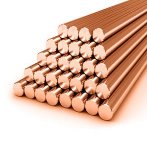 May include: A stack of shiny copper rods, arranged in a triangular pattern. The rods are smooth and have a warm, reddish-brown colour.