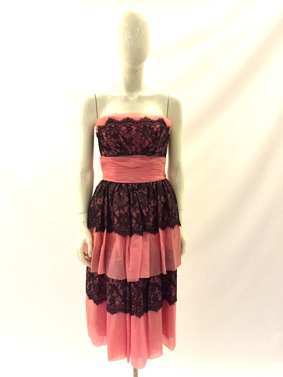 Vintage Prom Dress 1950s Vintage Pink and Black Pr