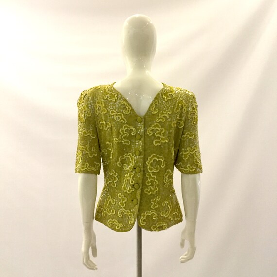 Vintage 1980s Top Sequin Top Fancy Top chartreuse