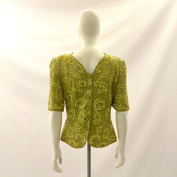 Vintage 1980s Top Sequin Top Fancy Top chartreuse top unique | Etsy