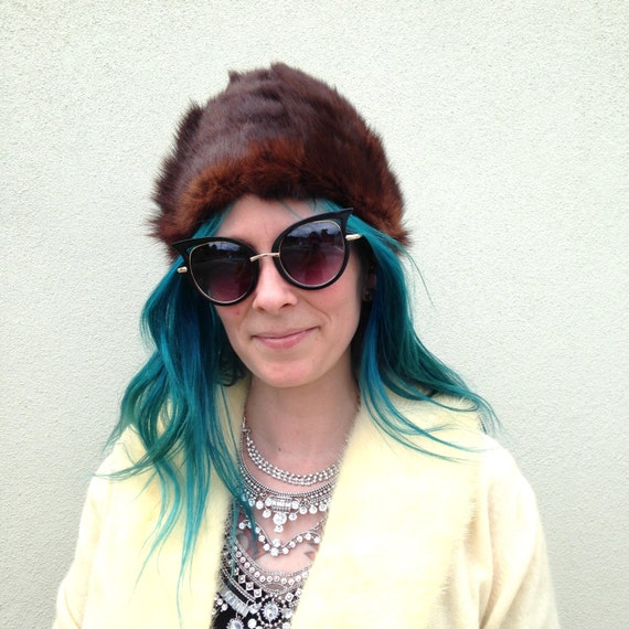 Vintage Hat Dark Brown Hat Brown Fur Hat Winter Ha