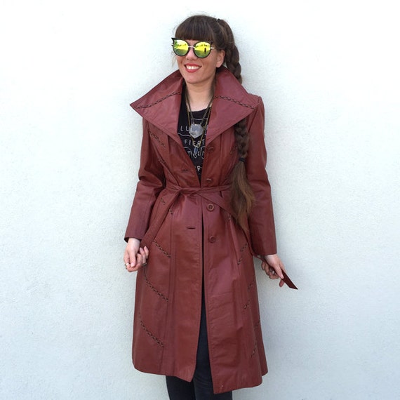 Vintage trench coat 1970s trench coat red trench c