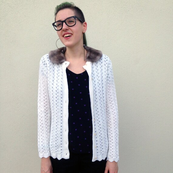 Vintage sweater white sweater Knit sweater Fall ca