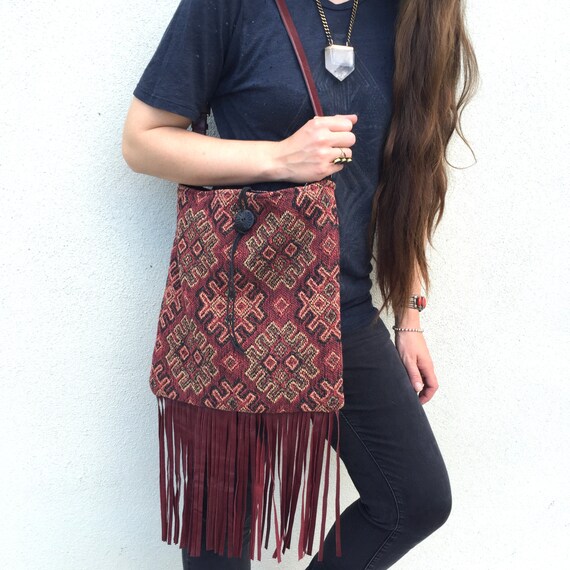 handmade bag vintage bag Up-cycled bag Burgundy ba