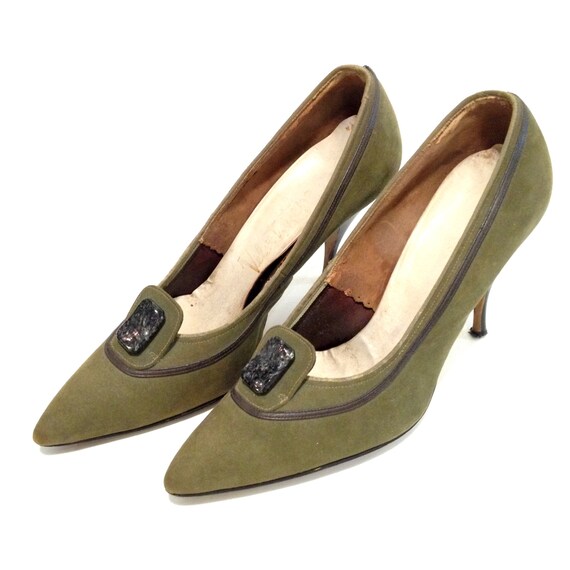 olive green high heels shoes