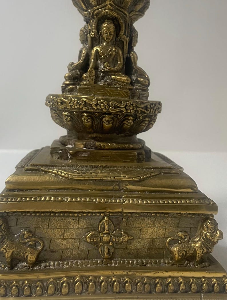 Brass Nepali Stupa four Sides of Puncha Buddha, High Quality Brass