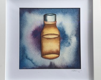 Art Deco Gay Watercolor Painting Signed Framed Poppers for Home and Bedroom Decor