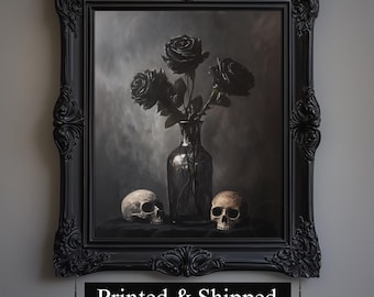 Gothic Rose Still Life Print: Dark Victorian Cottagecore Wall Art