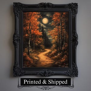Autumn Moon Forest Art Print | Dark Cottagecore Halloween Decor