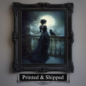 Victorian Woman and Raven Wall Art Print, Gothic & Witchy Room Decor, Dark Romance Wall Decor for Poe Fans, Spooky Fairytale Art