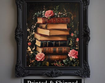 Dark Floral Library Art Print | Gothic Book Lover Gift
