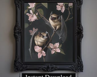 Bat Couple Gothic Art Print, Dark Academia Wall Decor (Digital Download)