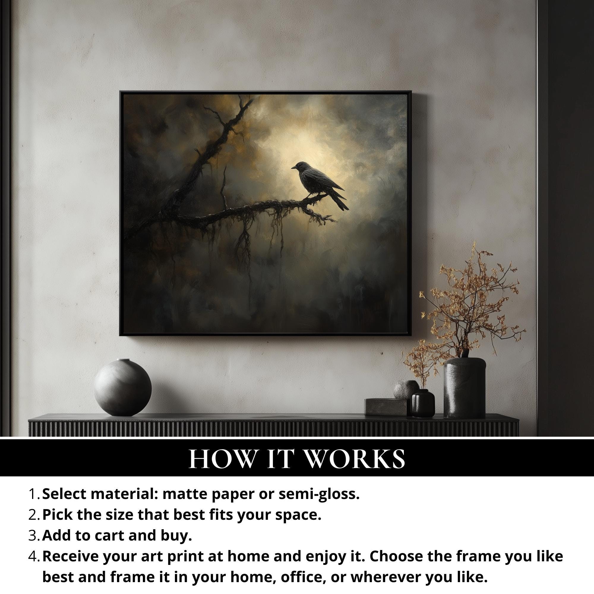 Gothic Raven Wall Art Print, Dark Academia Decor - Etsy