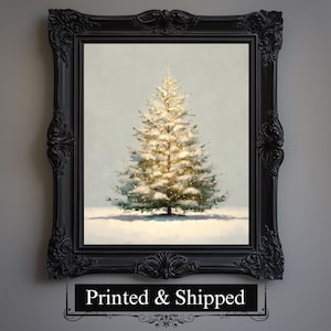 Vintage Christmas Tree Wall Art Print Winter Holiday Decor Pine Tree Painting Cottagecore Poster Forest Lover Gift, Farmhouse Christmas Art