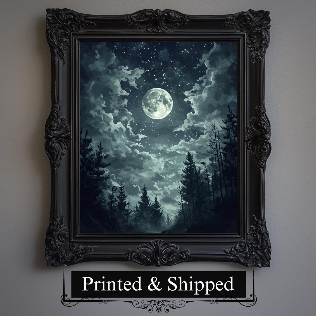 Full Moon Dark Forest Wall Art Print | Gothic Halloween Poster Art ...