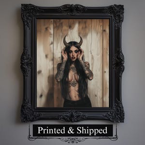 Demonic Witch Painting Creepy Occult Tattooed Goth Woman Wall Art, Halloween Poster, Digital Oil Painting, Gothic Print, Dark Fantasy Decor