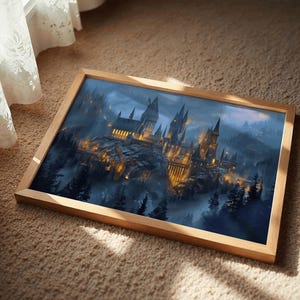 Witchy room decor poster with a dramatic, illuminated magic castle.