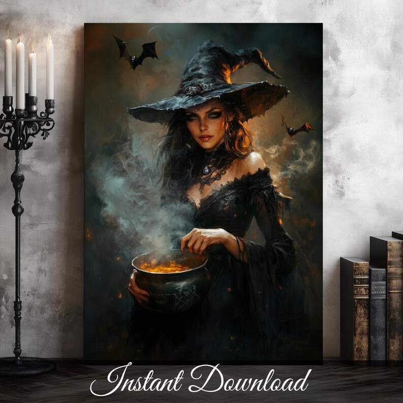 Witch and Cauldron Art Print | Spooky Halloween Decor (digital Download ...