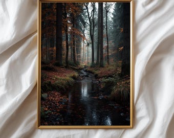 Dark Autumn Forest Art Print, Vintage Goth Home Decor