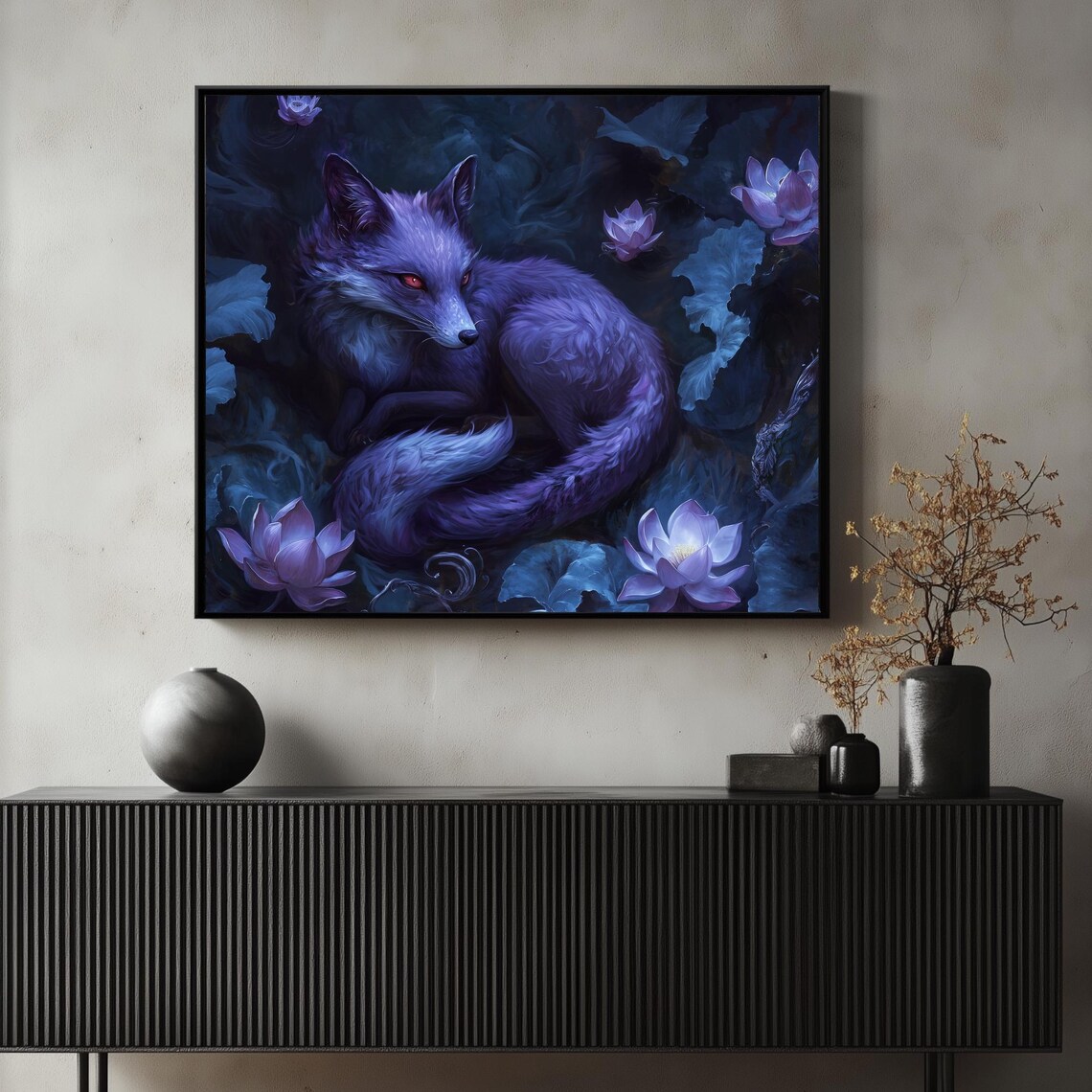 Mystical Purple Fox Gothic Printable Wall Art, Dark Academia Digital ...