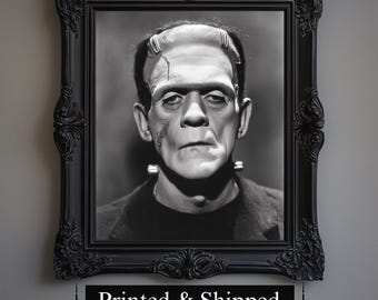 Frankenstein Inspired Monster Print, Horror Halloween Movie Poster, Decor Gift