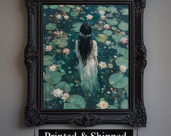 Gotisk kvinna i sjön konsttryck | Dark Academia Decor