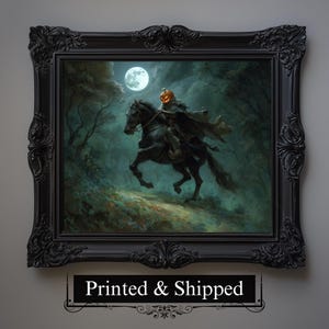 Headless Horseman Wall Art, Legend Sleepy Hollow & Halloween Samhain Print, Spooky Home Decor