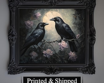 Raven Couple Moon Art Print | Dark Gothic Cottagecore Decor