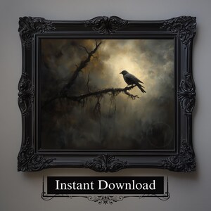 Gothic Raven Painting, Vintage Cottagecore Wall Art (Digital Download)