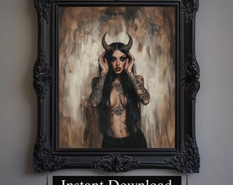 Dämonische Hexe Digitaldruck, okkulte Goth Frau Tattoo Kunst (digitaler Download)