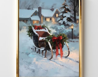 Vintage Christmas Sleigh Print: Rustic Winter Holiday Decor (Digital Download)