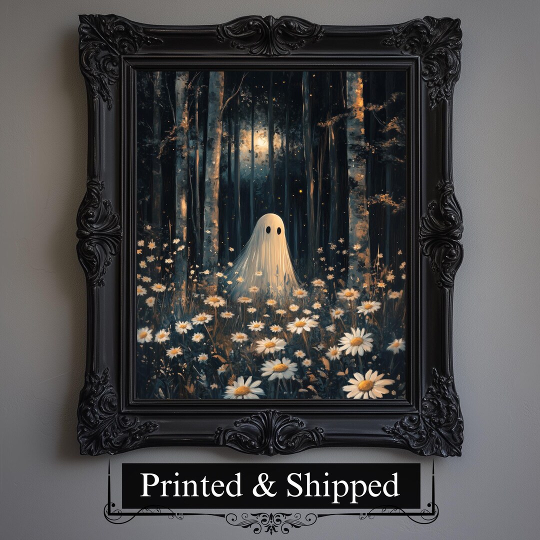 Ghost in Daisy Field Halloween Art Print | Spooky Fall Decor - Etsy