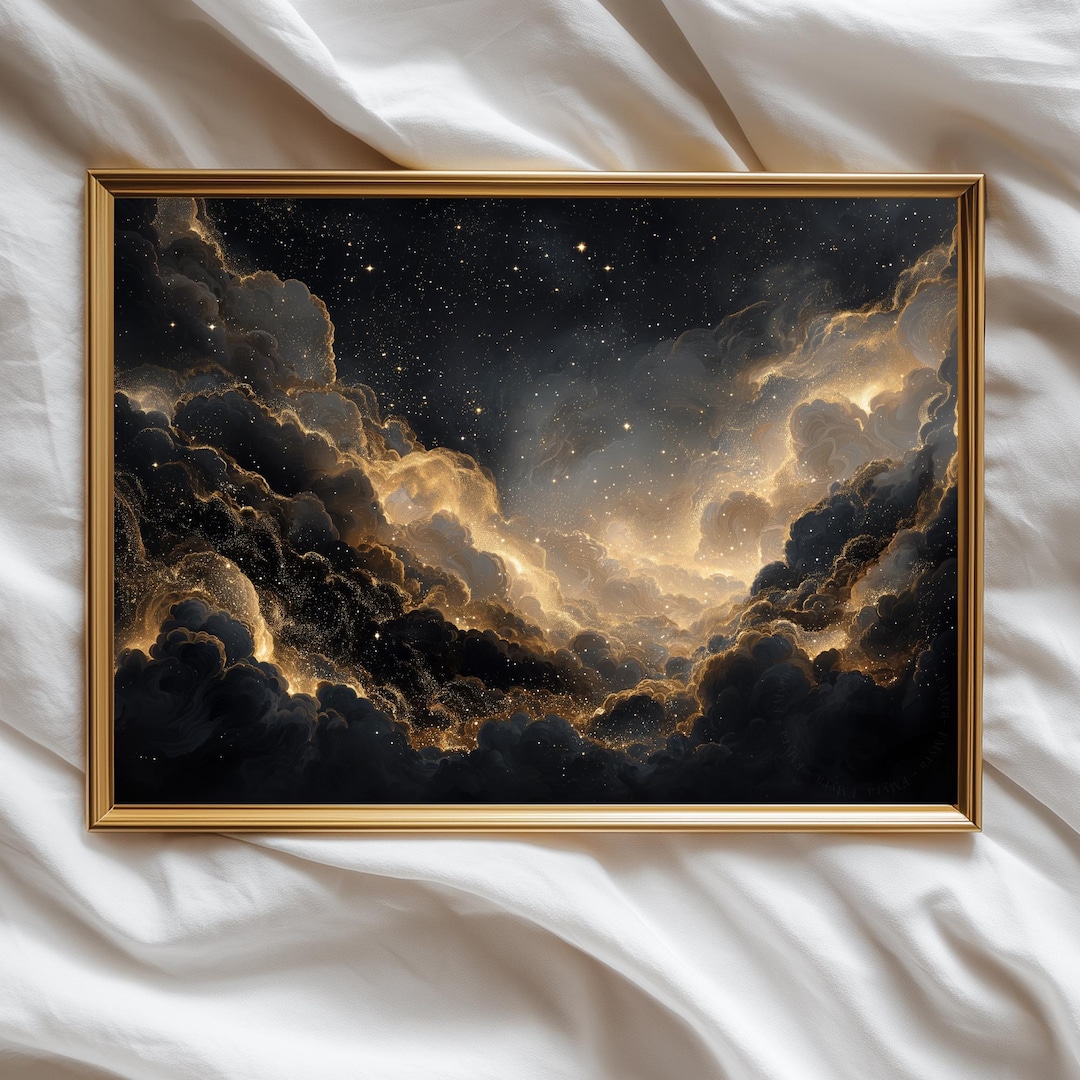 Moody Celestial Night Wall Art | Golden Stars Sky Print | Ethereal ...