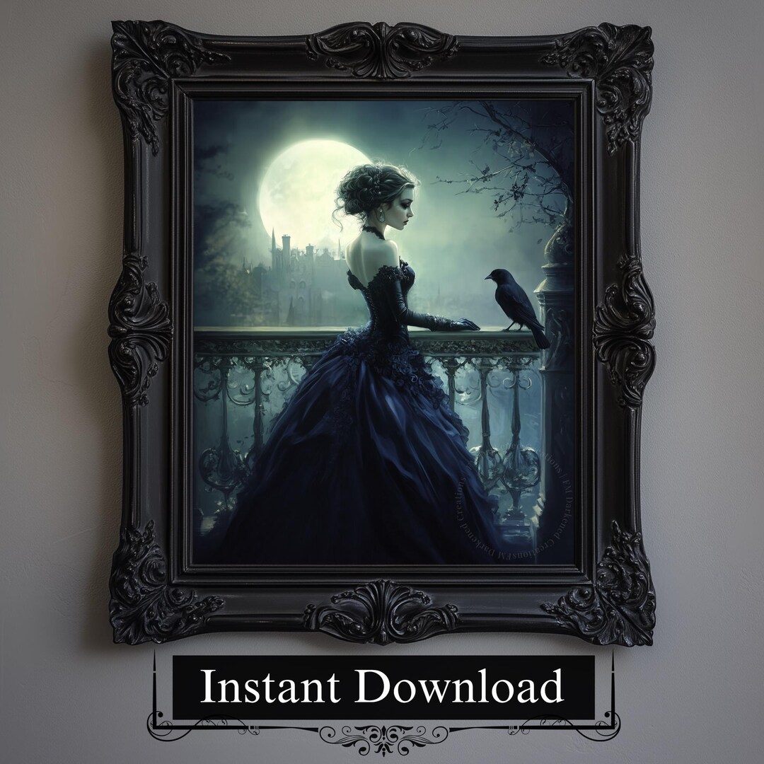 Raven and Victorian Woman Gothic Art Print, Dark Academia Decor ...