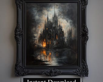 Gothic Vampirschloss Malerei, Dark Academia Wohnkultur (Digitaler Download)