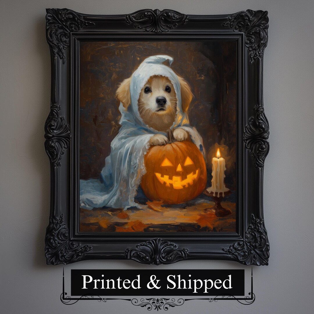 Ghost Dog Halloween Print, Golden Retriever Puppy, Spooky Gift - Etsy