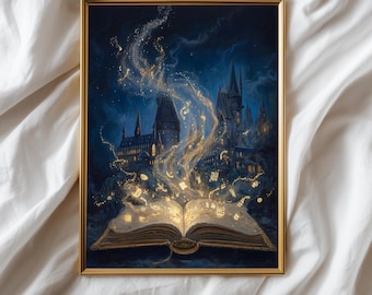 Magic Book and Wizard School Art Print, Witchy Decor