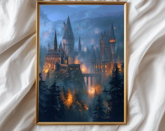 Magic Castle Art Print, Wizard School, Dark Academia Decor